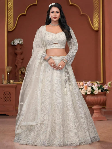 Charming Off - White Sequins Georgette Reception Wear Lehenga Choli - Ethnic Plus In